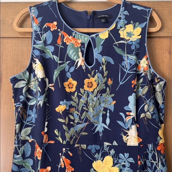 Lands End Sleeveless Floral Sheath Dress Womens 14 Tall Cotton pockets Preppy - Picture 4 of 13